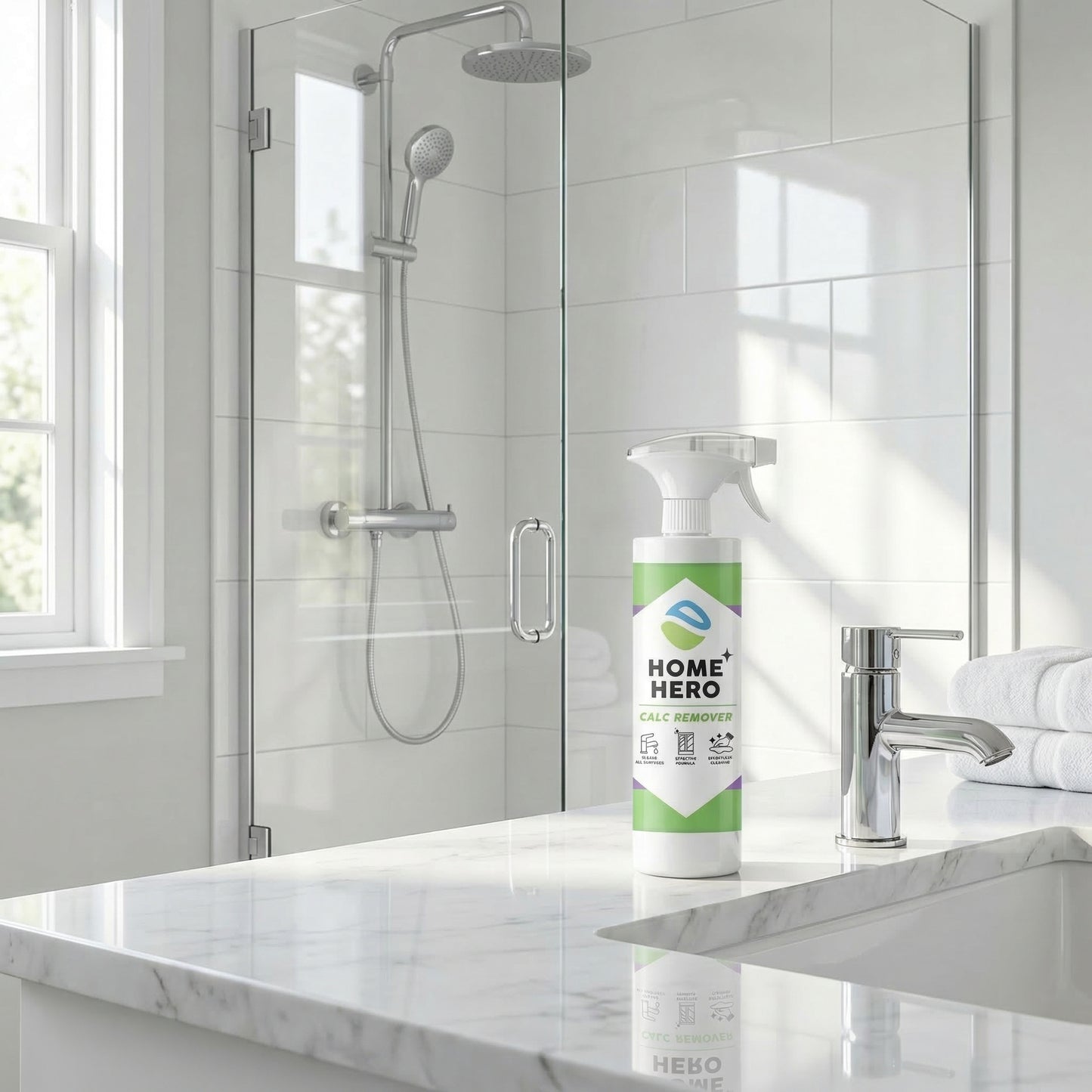 Home Hero Calc Remover – Elimină Instant Calcarul & Petele de Apă | Luciu Perfect pentru Baie & Bucătărie